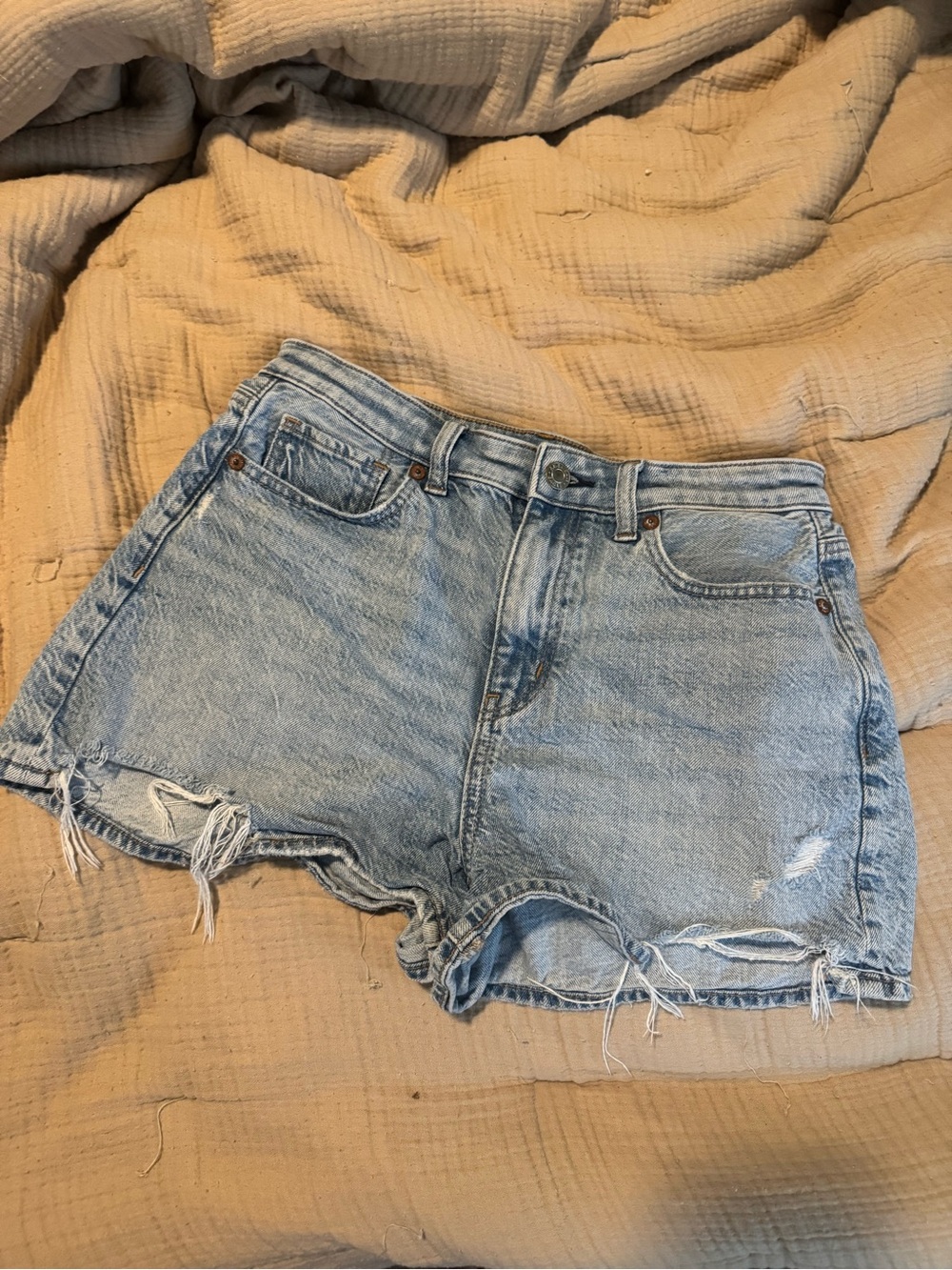 American Eagle Outfitters Light Blue Distressed Denim Shorts